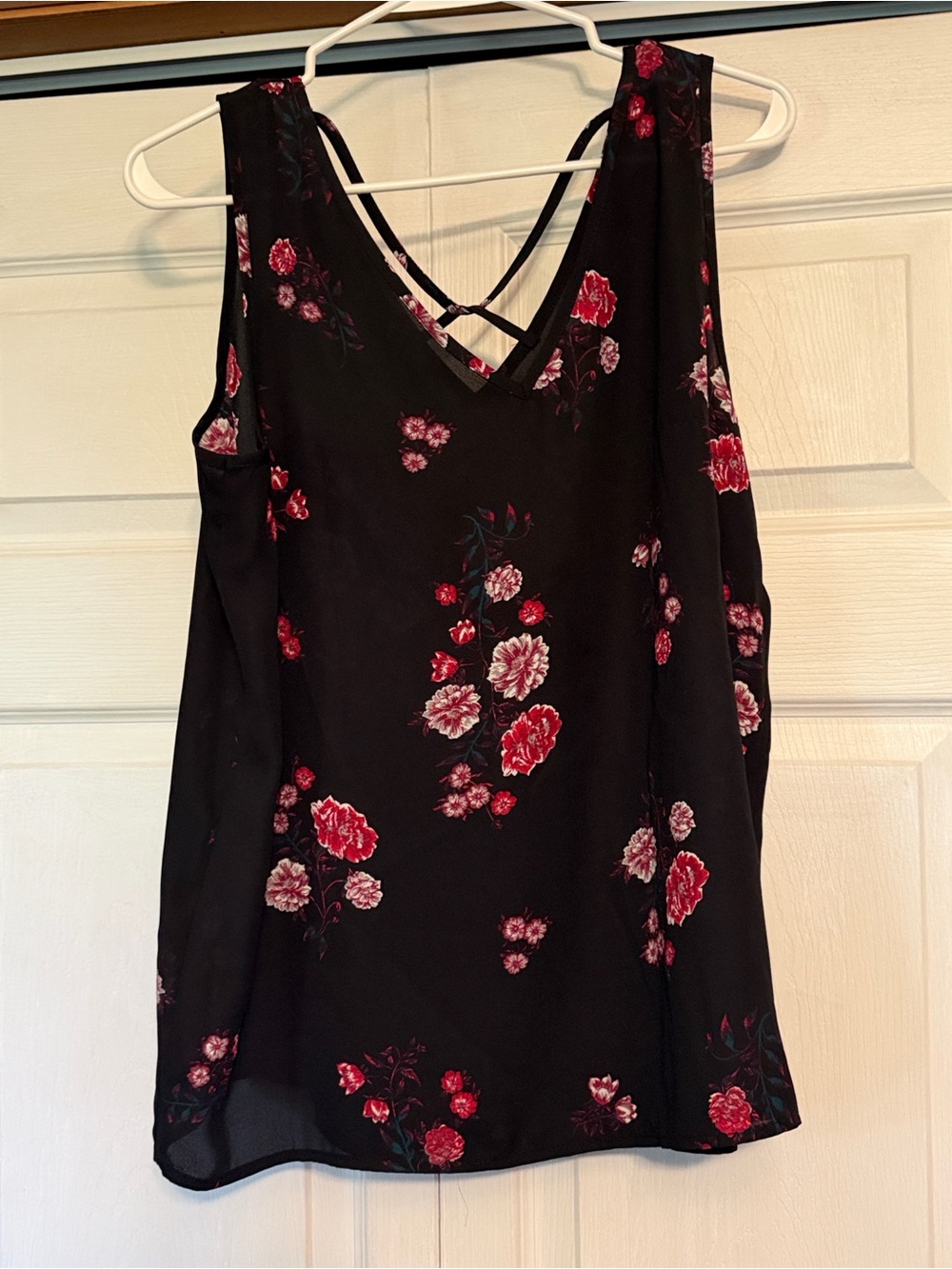 Maurices Black Floral Tank with Crisscross Back
